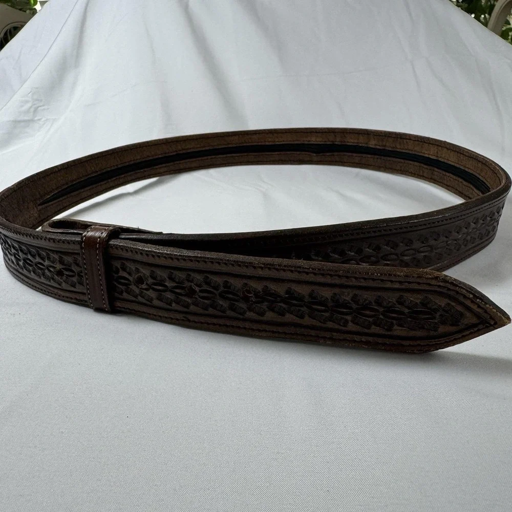 vintage HAND TOOLED buckle belt leather WESTERN Handmade‎ cowboy